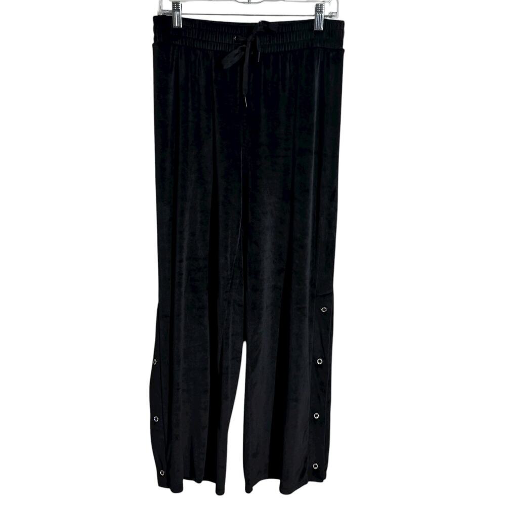 Victoria Secret Pant Women M Black Velour Wide Leg Lounge Athleisure Cozy Casual